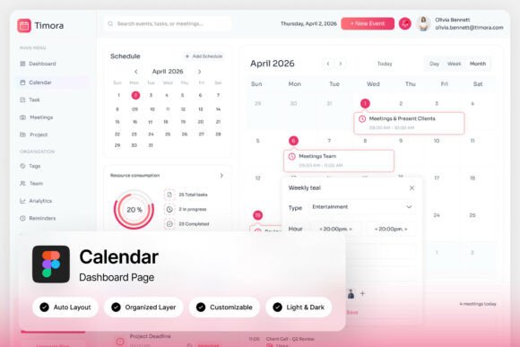 Timora Calendar Dashboard: A Modern UI for Streamlined Scheduling